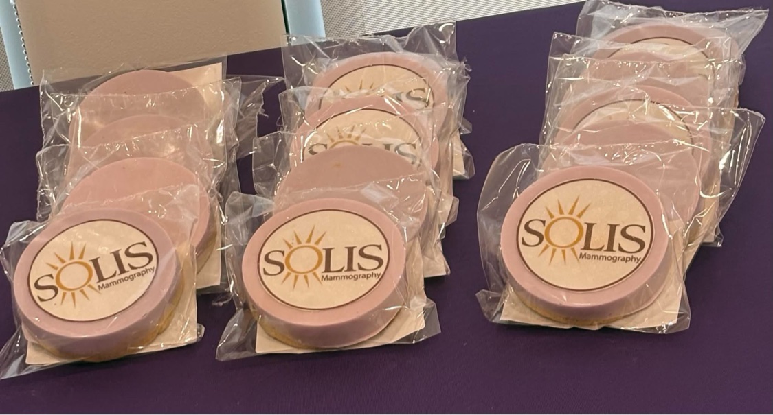 Custom logo cookies made for a Solis Mammography corporate event